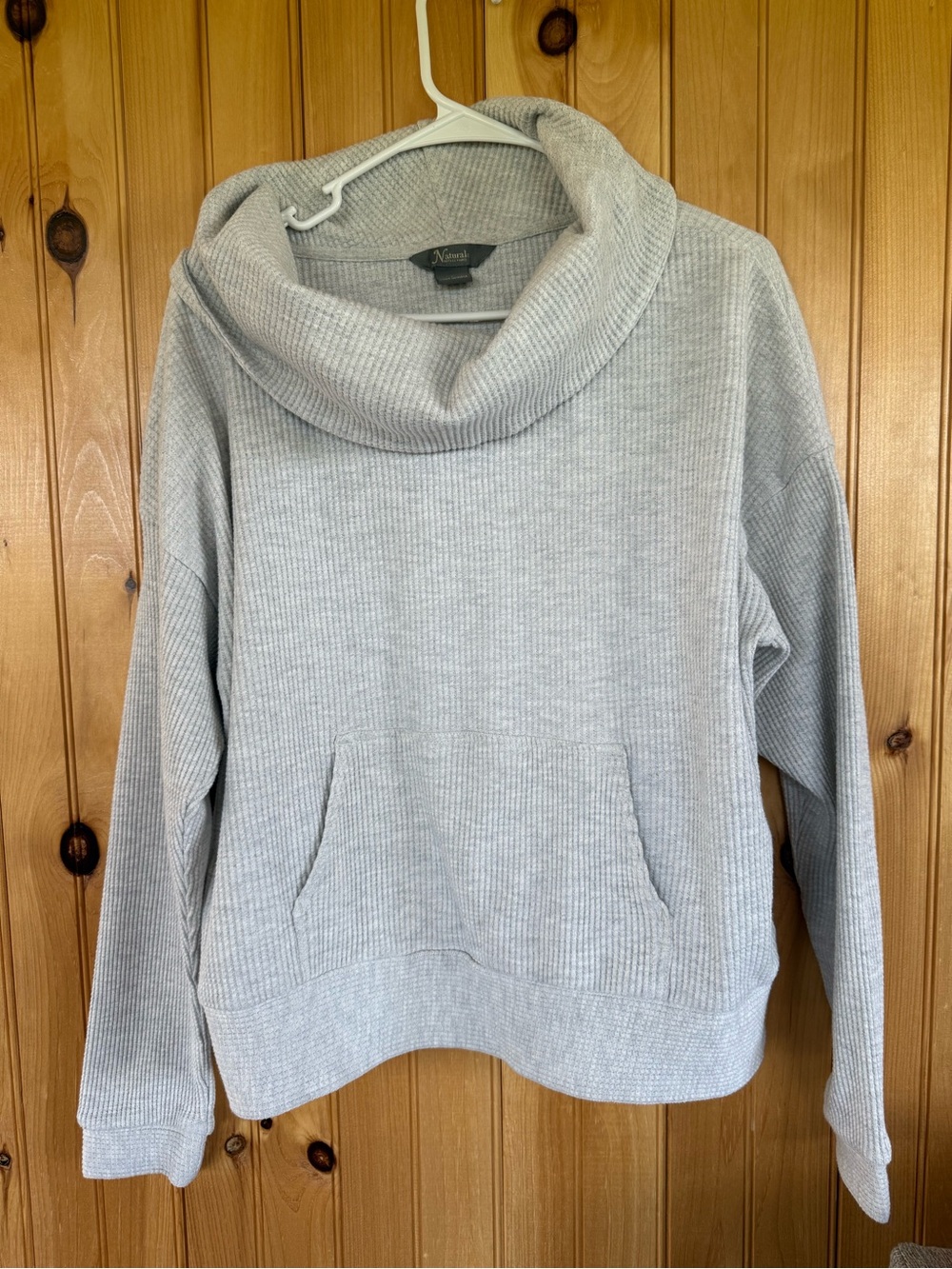 Natural Reflections Cowl Neck Waffle Knit Sweater - Light Gray